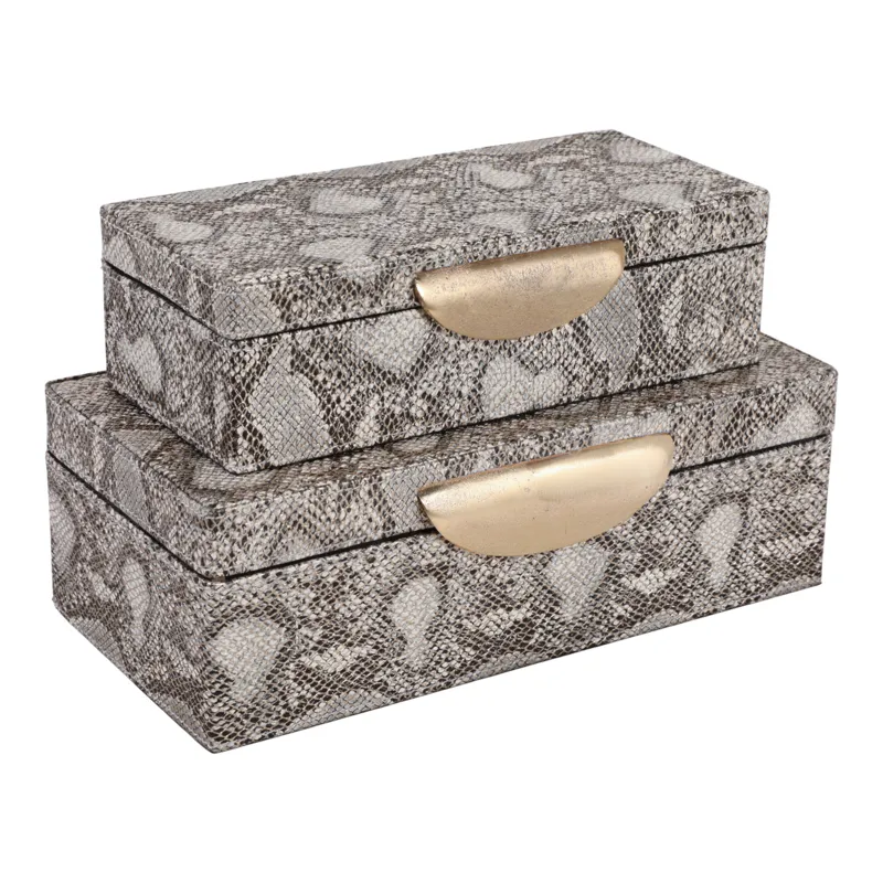 S/2 10/12" Shimmer Snakeskin Boxes W/ Hardware, Go