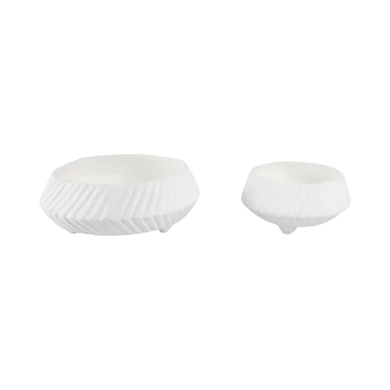 S/2 11/15\" Tapered Ecomix Bowls With Lines, White