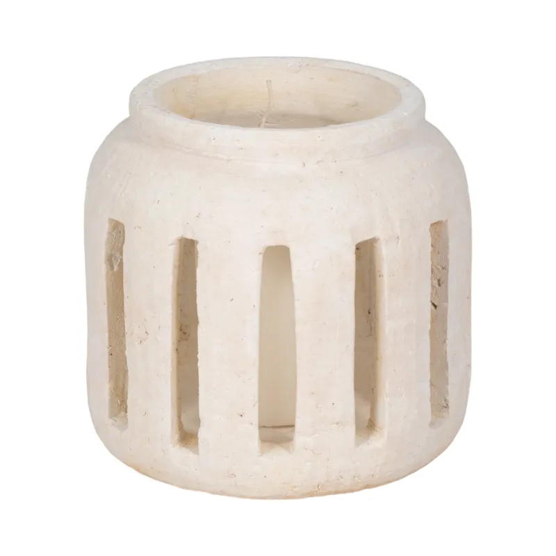 8\" Round Lantern Hurricane With Open Slats, White