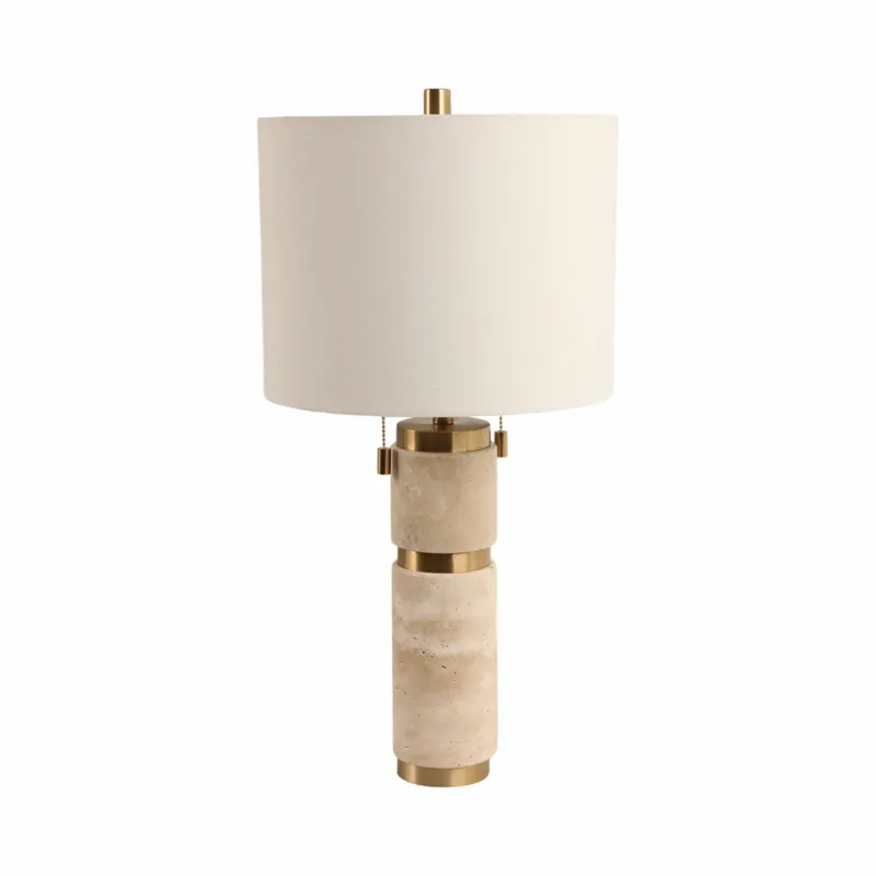 26x13\" Travertine Lamp With 2 Pulls, Tan