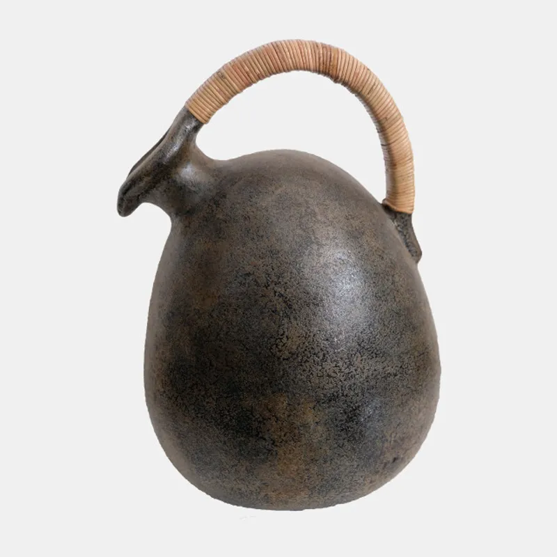 Terracotta, 16" Rustic Jug W/ Woven Handle, Multi