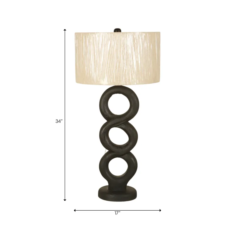 33" Wooden Table Lamp W/cotton Linen Beige Shade