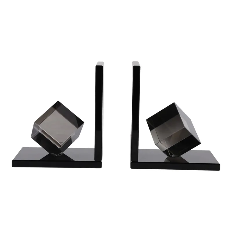 S/2 5x4\" Crystal Cube Bookends, Smoke