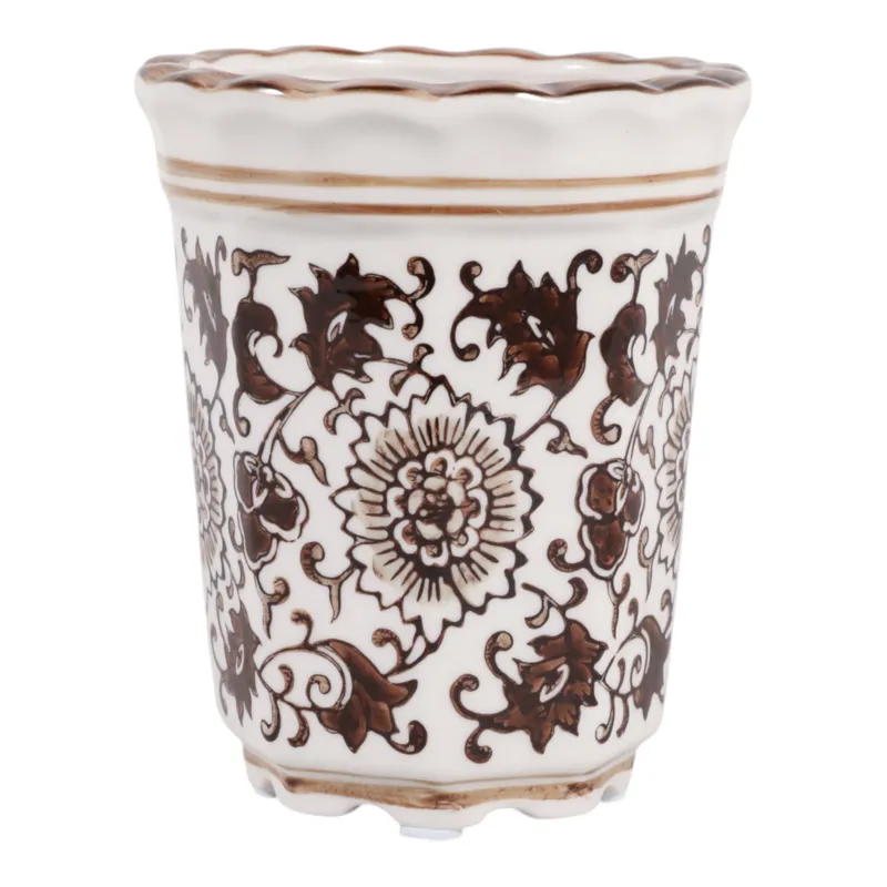 4\", 7oz Fluted Chinoiserie Candle, Brown/white