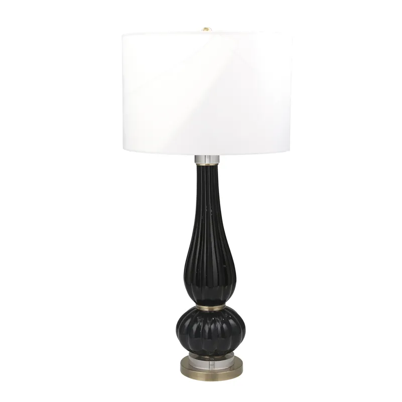 Glass 37" Textured Double Gourdtable Lamp, Black