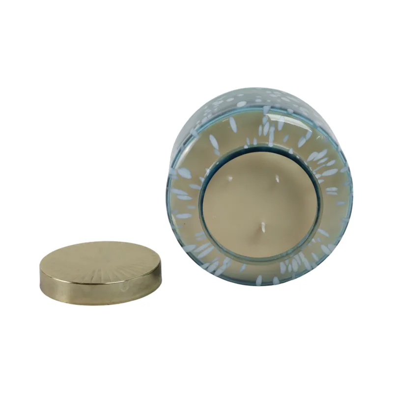7\" 71 Oz Jasmine Speckle Lidded Candle, Blue/gold