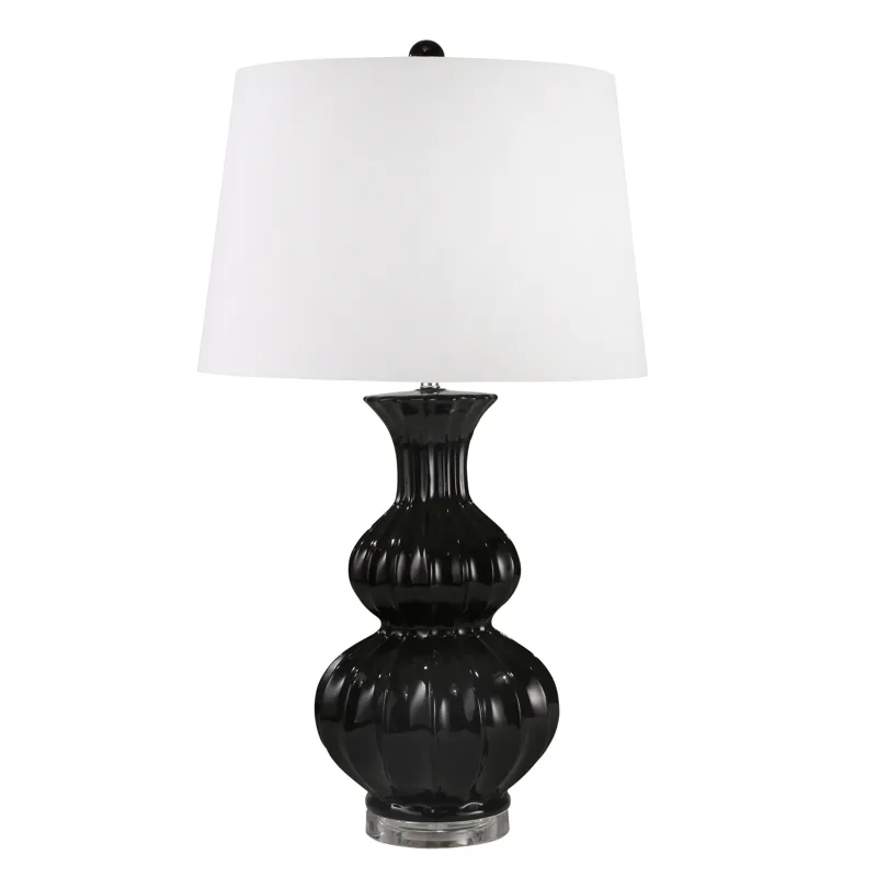 Ceramic 30" Double Gourd Tablelamp, Black