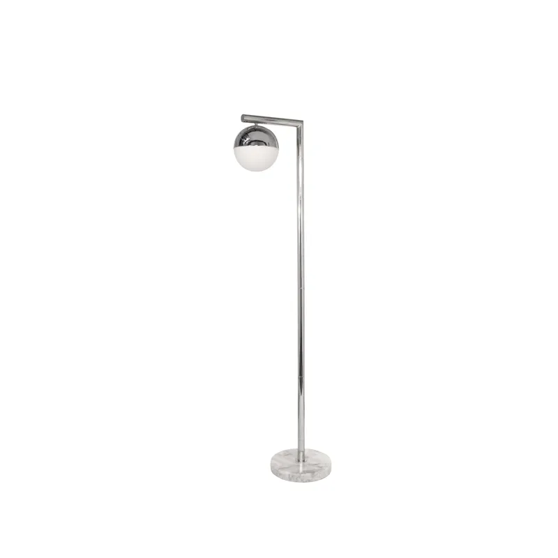 Metal 62" Orb Floor Lamp W/ Marble Base, Silver