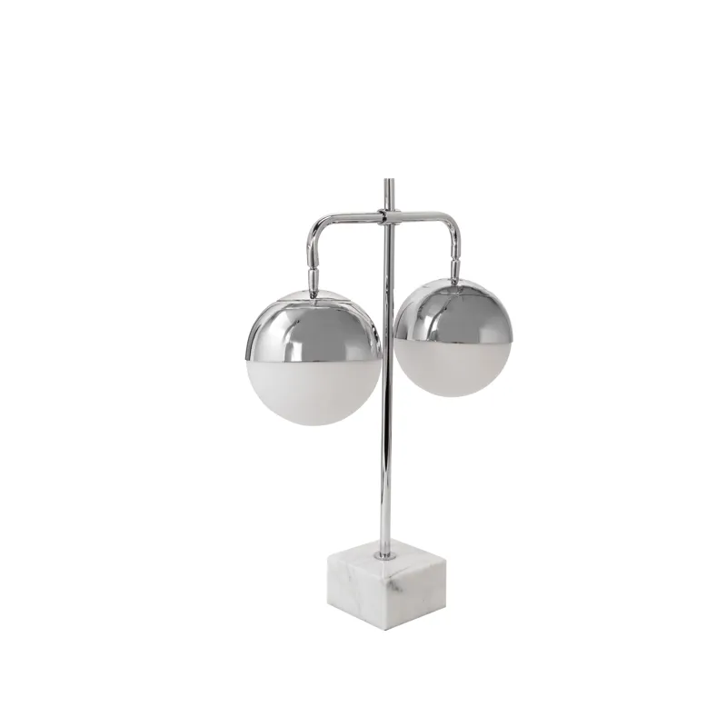 Metal 25" Double Orb Table Lamp On Marble Base, Si