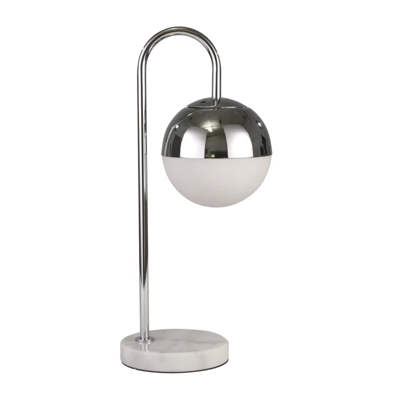 Metal 22" Orb Lamp With Marblebase, Silver
