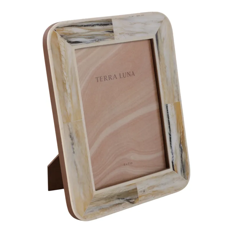 5x7\" Marbled Resin Photo Frame, Ivory/ Brown