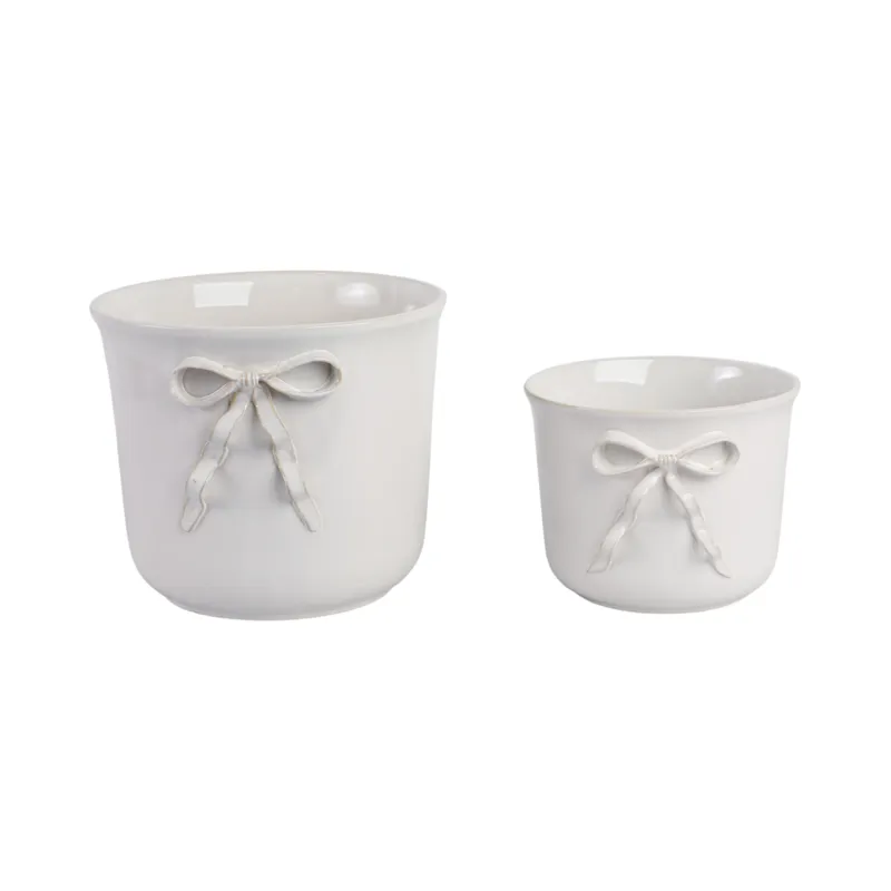 S/2 9/11\" Pretty Bow Planters, White