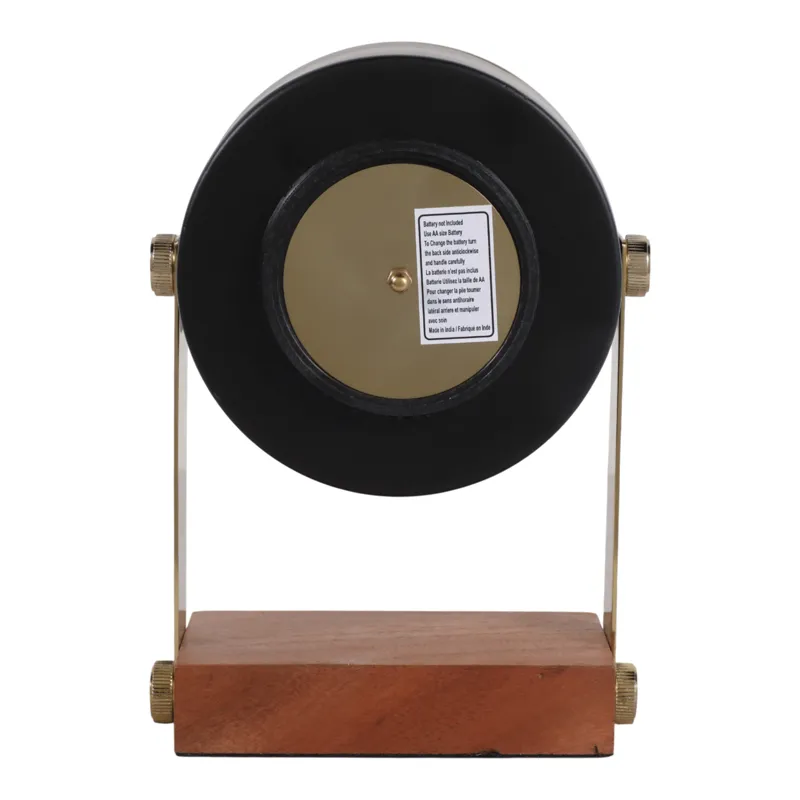 9x7\" Round Clock On Wood Base, Multi