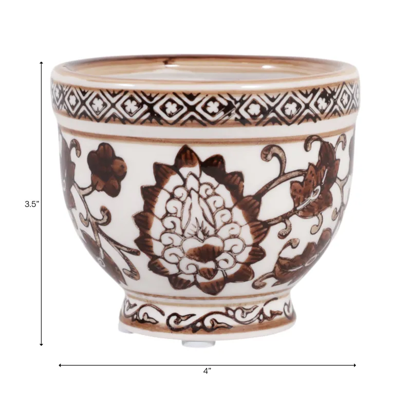 4\", 6oz Bowl Chinoiserie Candle, Brown/white