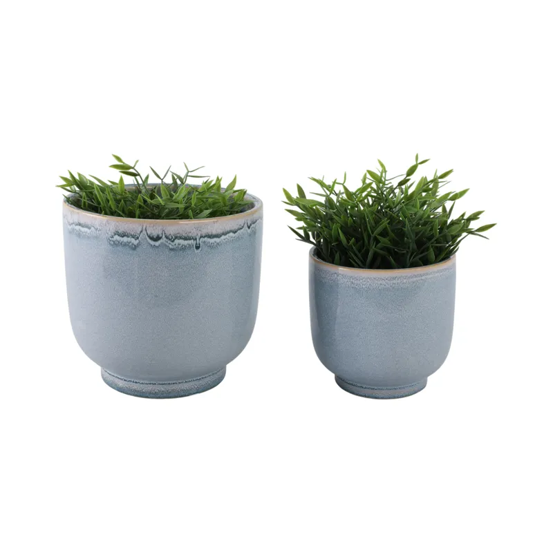 S/2 6/8\" Reactive Glazed Planters, Blue
