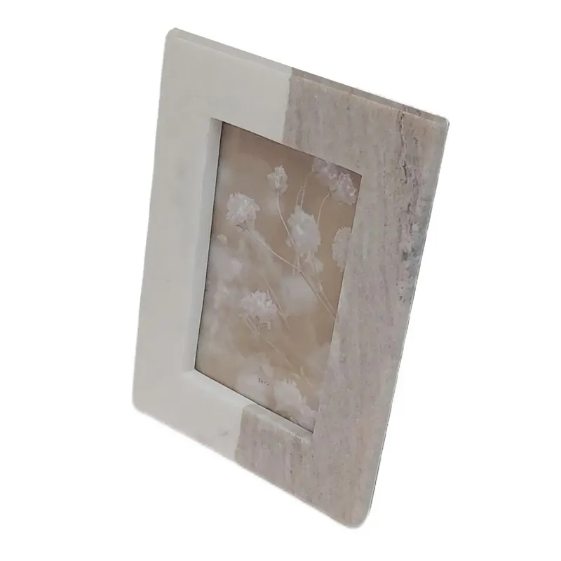 5x7 2-tone Marble Photo Frame, Beige/white