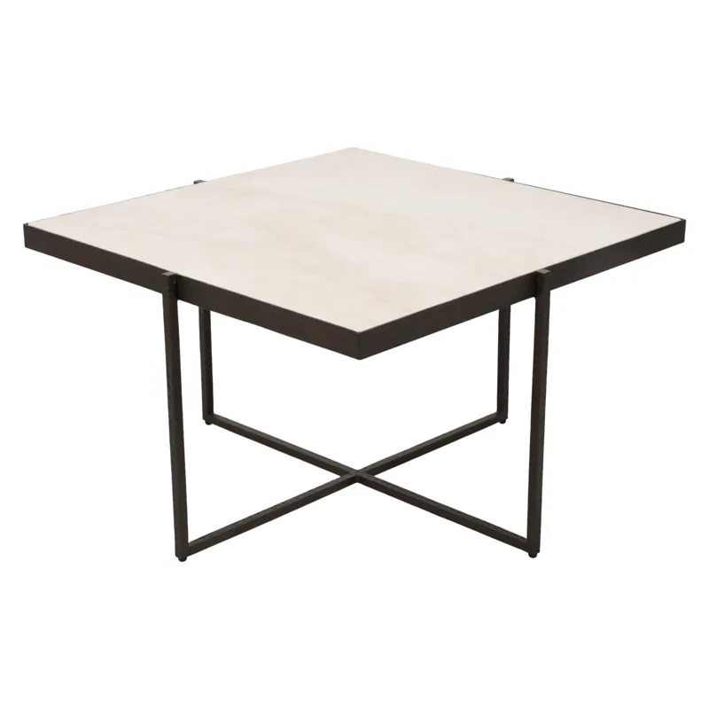 31x18\" Marble & Forged Metal Coffee Table, Beige/b