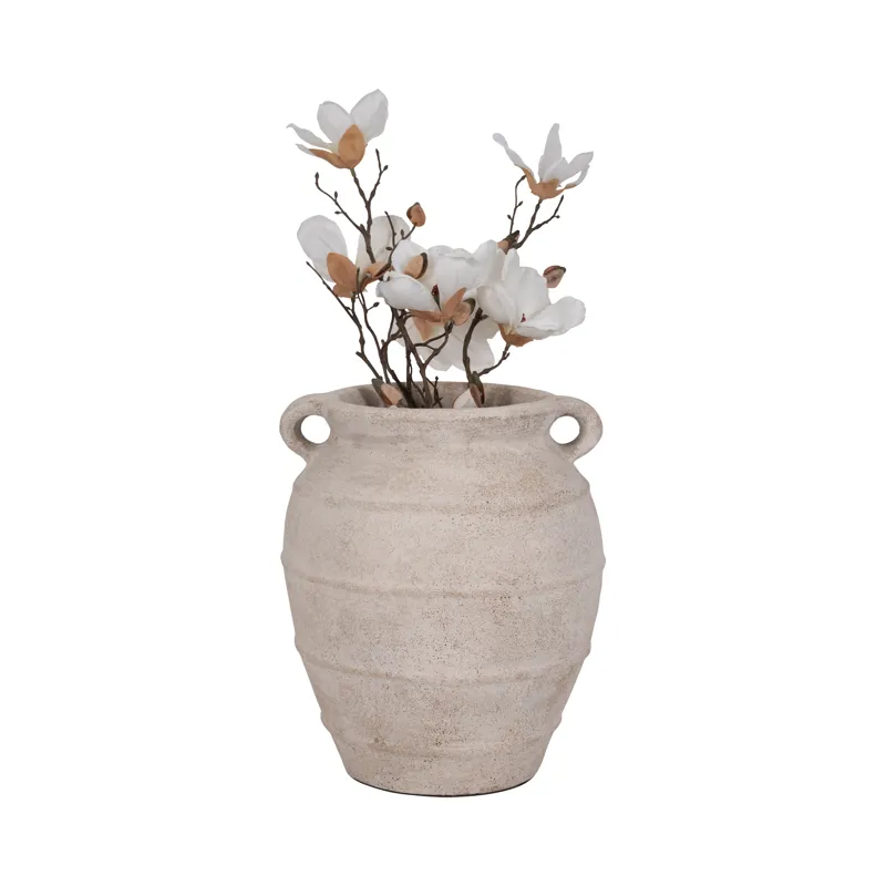 Terracotta, 16\" Mini Handle Jug Vase, Ivory