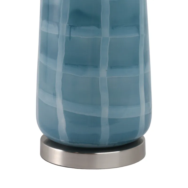 29x17\" Checkered Glass Table Lamp, Blue