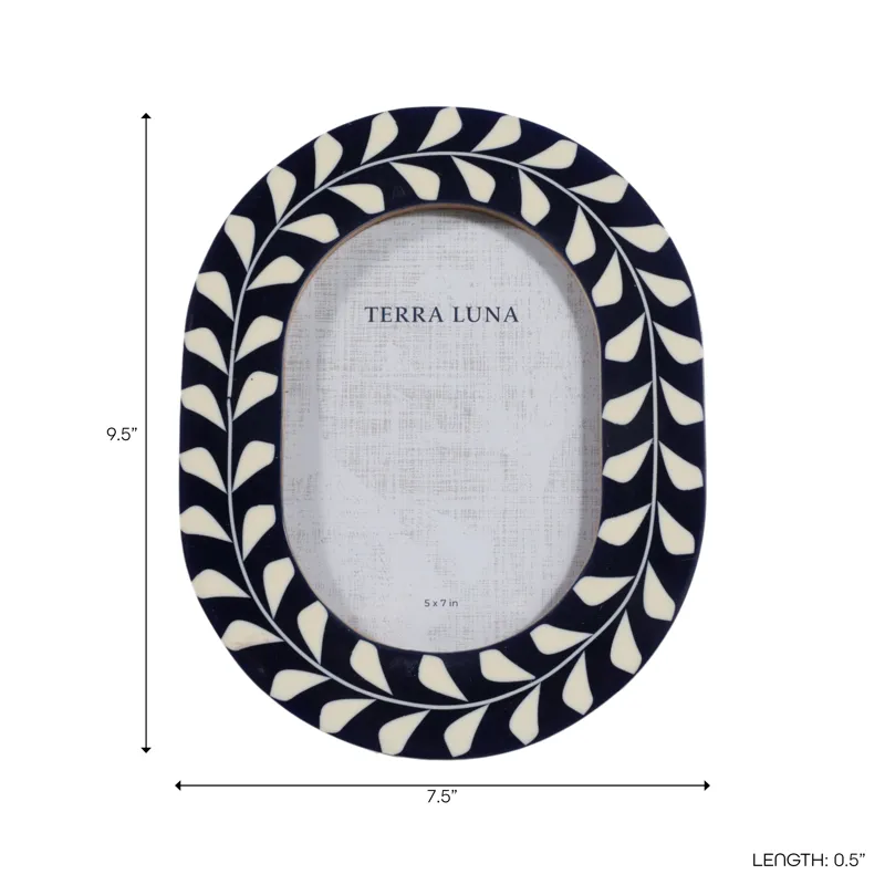 5x7 Vine Inlay Oval Photo Frame, Navy/ivory