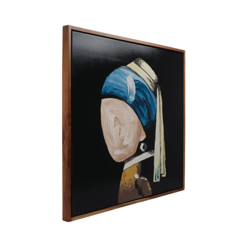 47x47 Hand Painted Girl With Pearl Earring, Multi