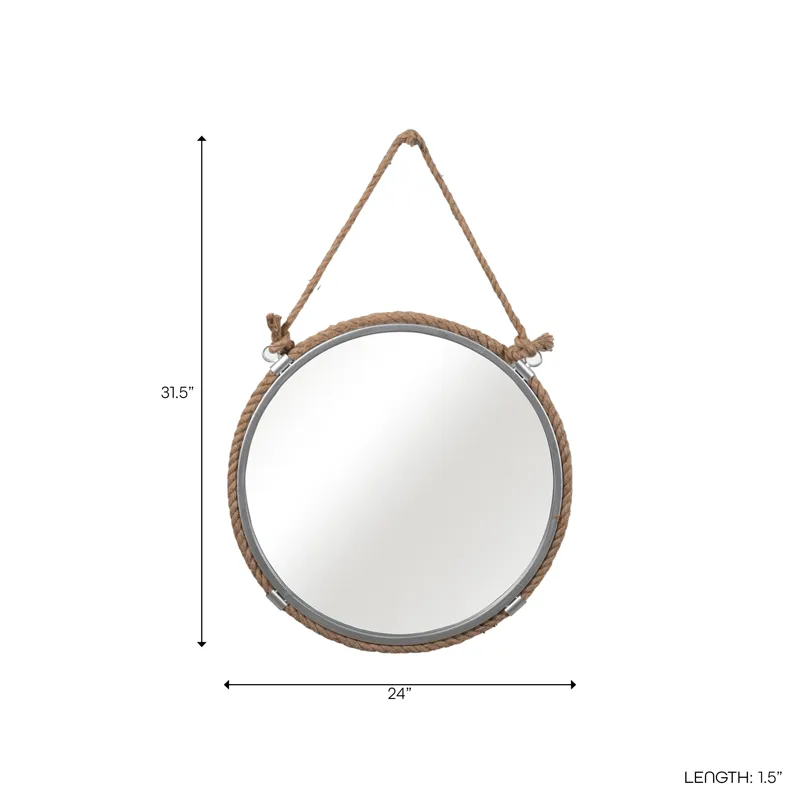 Ec Metal 24\" Mirror With Rope, Silver/natural