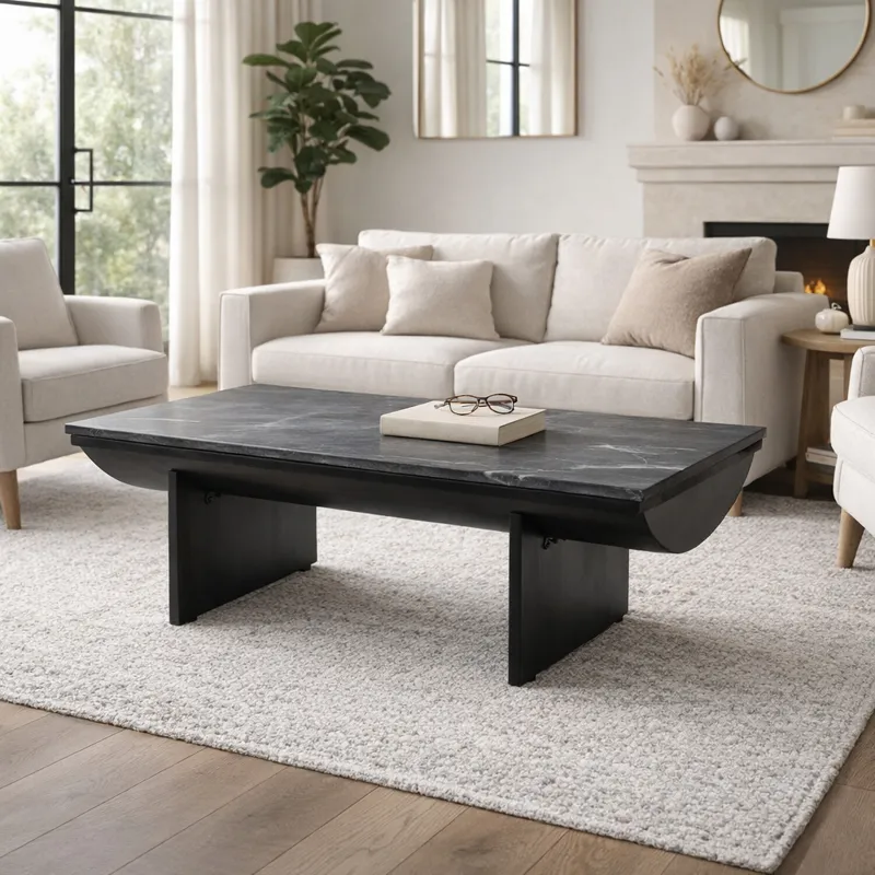 46x24\" Modern Marble Top Coffee Table, Black