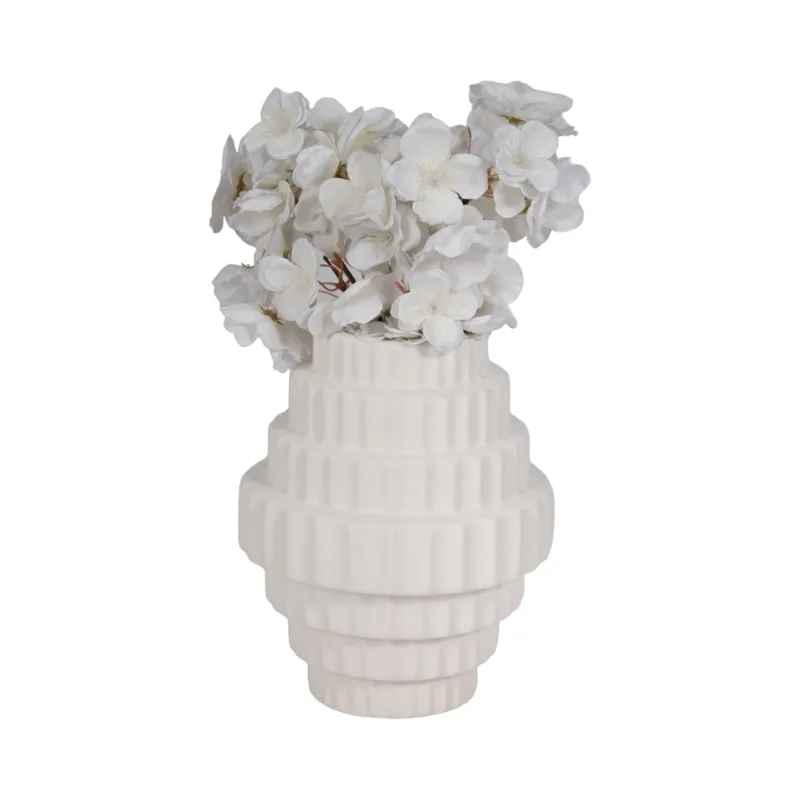8\" Textured Staggered Vase, White