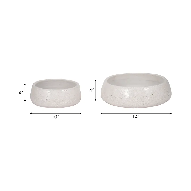S/2 10/14\" Terracotta Bowls, White Crackle