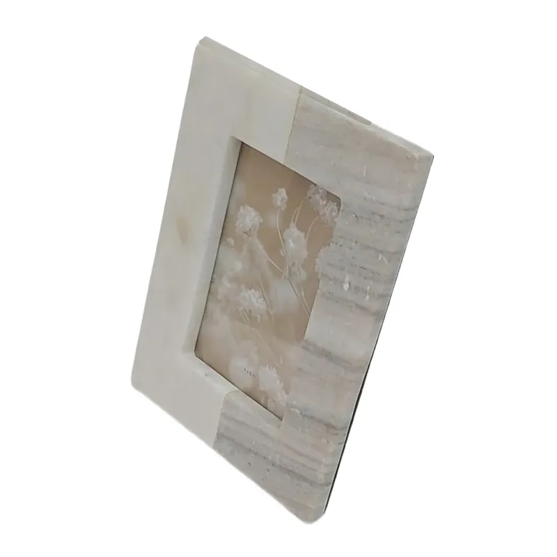 4x6 2-tone Marble Photo Frame, Beige/white