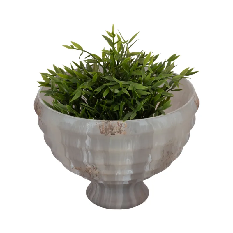 9\" Glass Pedestal Bowl Opal Finish, Ivory Multi