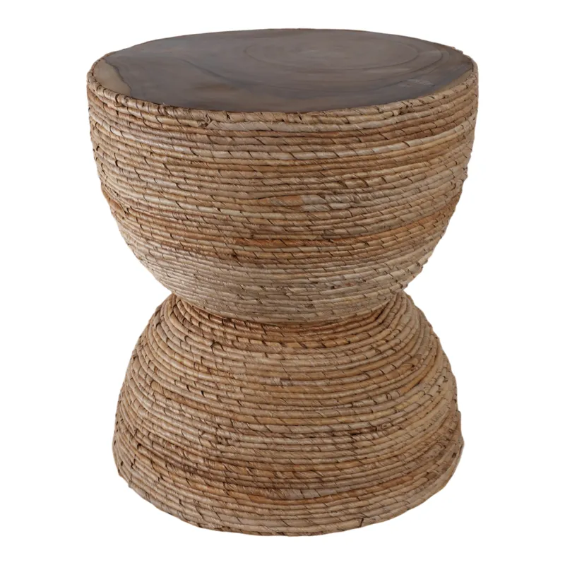18\" Teakwood Accent Table W/woven Banana Leaf, Nat
