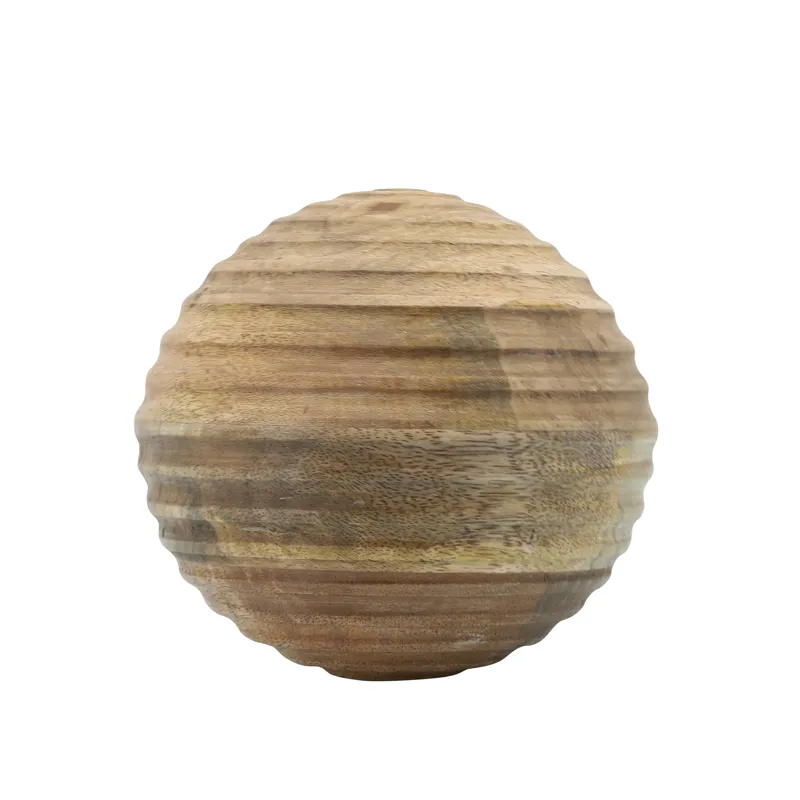 6" Wooden Orb W/ Ridges, Natural