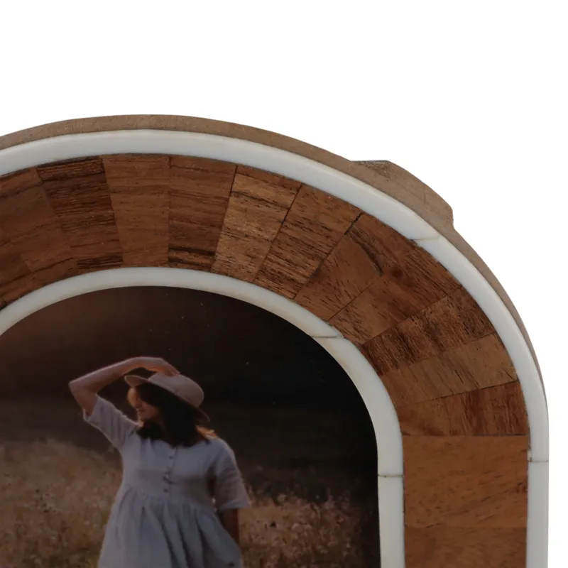 4x6 Wood Inlay Arch Photo Frame, Natural/ivory