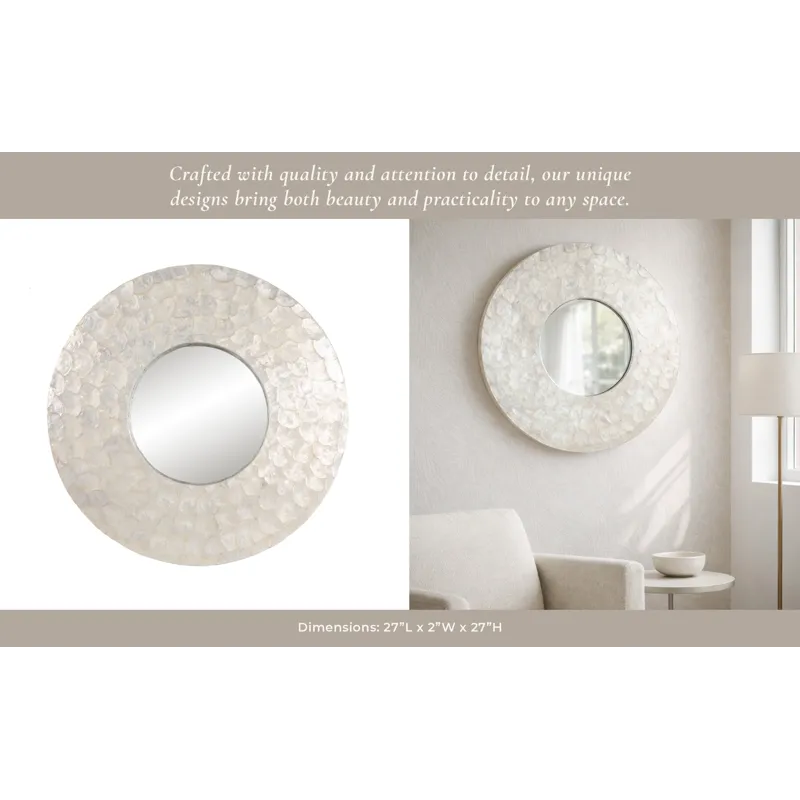 27" Round Capiz Mirror, Ivory