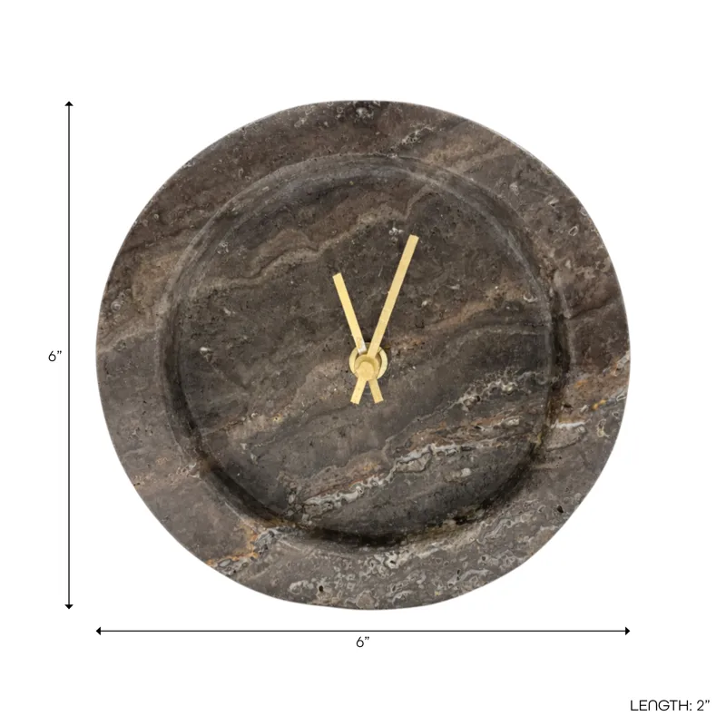 6x6\" Dark Travertine Marble, Clock