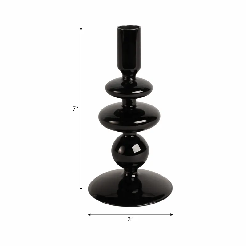 7\" Vintage Glass Taper Candle Holder, Black
