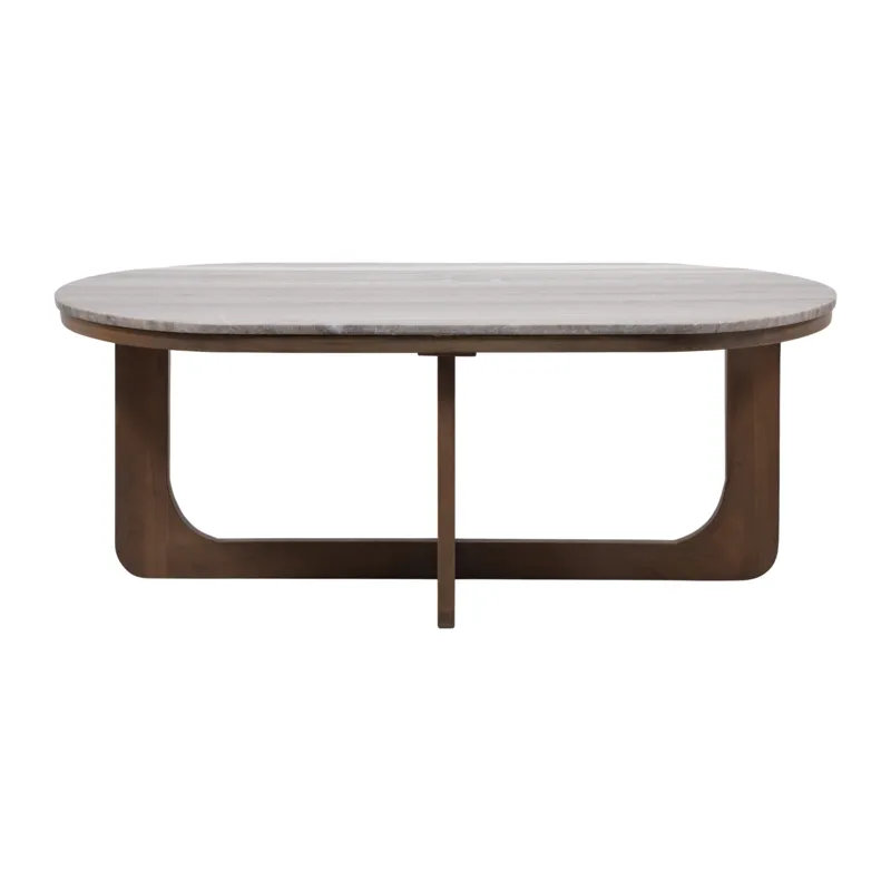 45x25\" Morchana Marble Top Coffee Table, Gray/brow