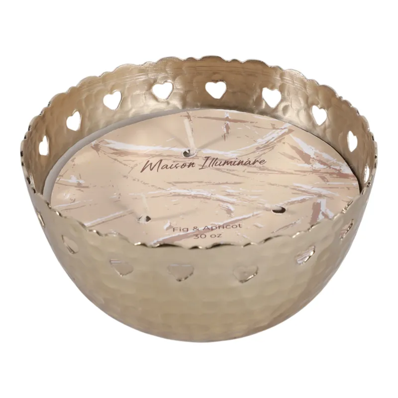 6\" 30 Oz Fig & Apricot Hearts Pierced Metal Candle