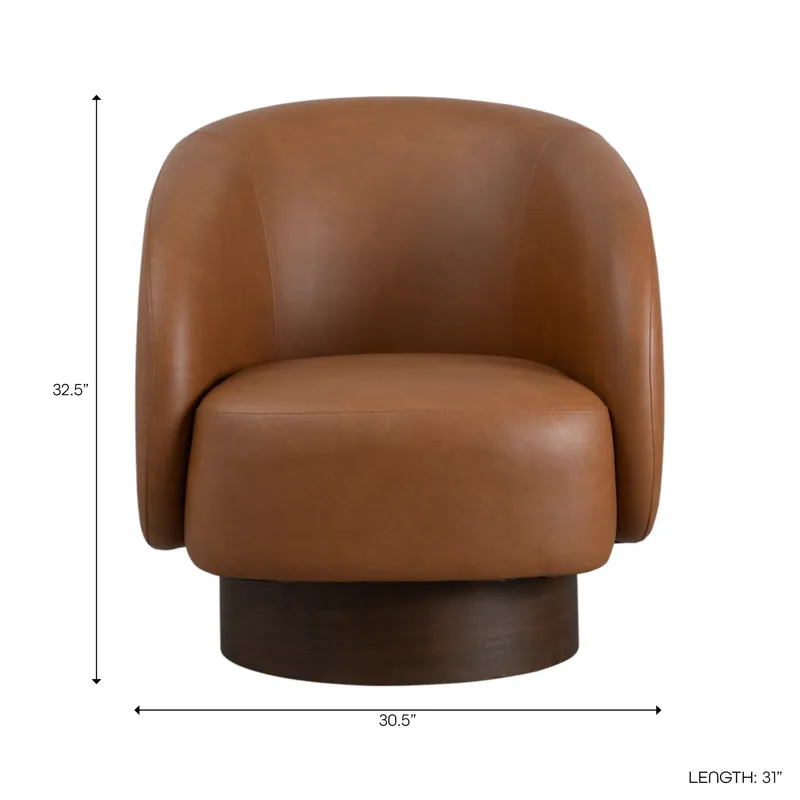 32x31" Faux Leather Swivel Accent Chair, Brown