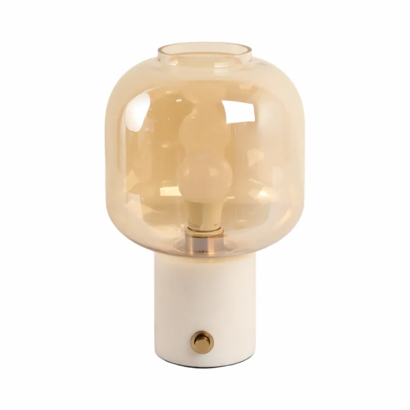 13x9\" Glass Shade On Marble Base With Switch, Whit