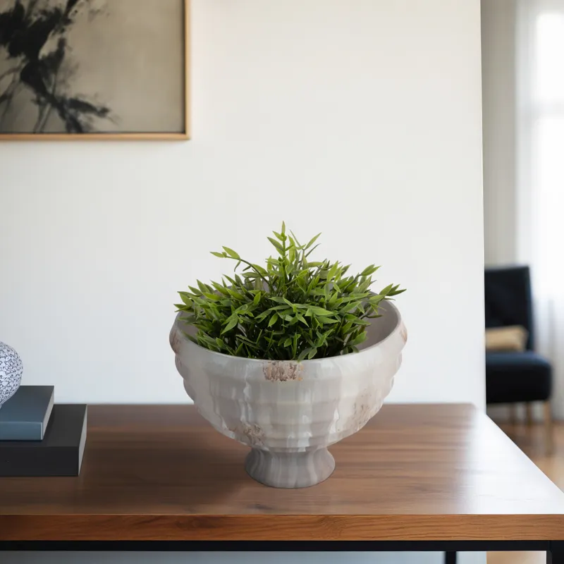 9\" Glass Pedestal Bowl Opal Finish, Ivory Multi
