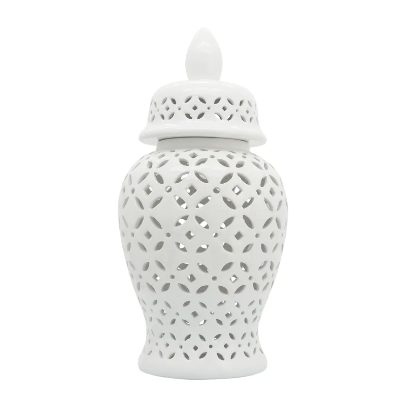 24" Cut-out Daisies Temple Jar, White