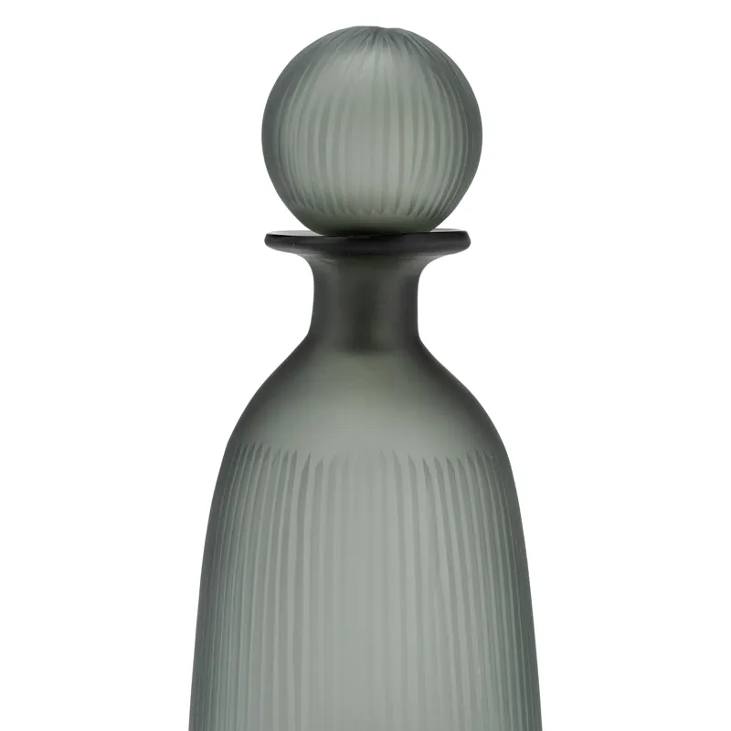 Glass, 17"h Vase W/ Lid, Green/smoke