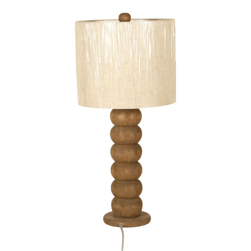 15" Wooden Table Lamp With Cotton Linen Beige Shad