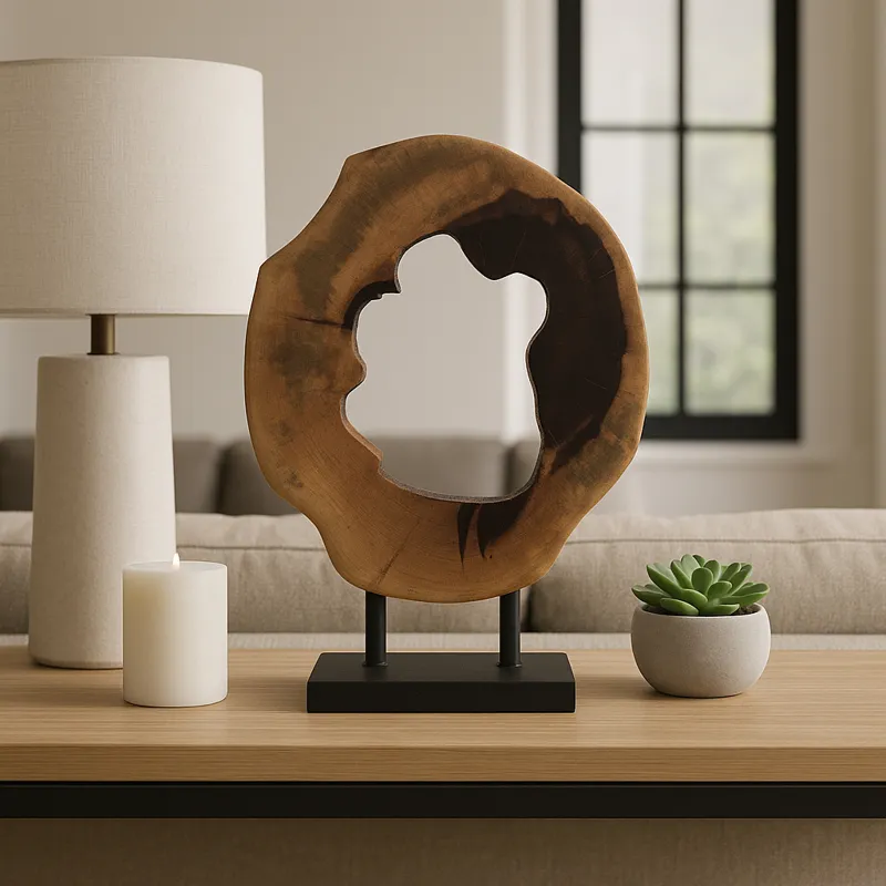 19x14" Open Wood Disc On Stand, Brown/black