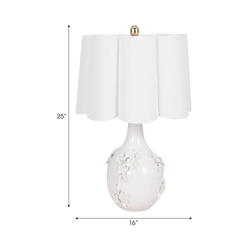 25\" Floral Applique Table Lamp, Cream