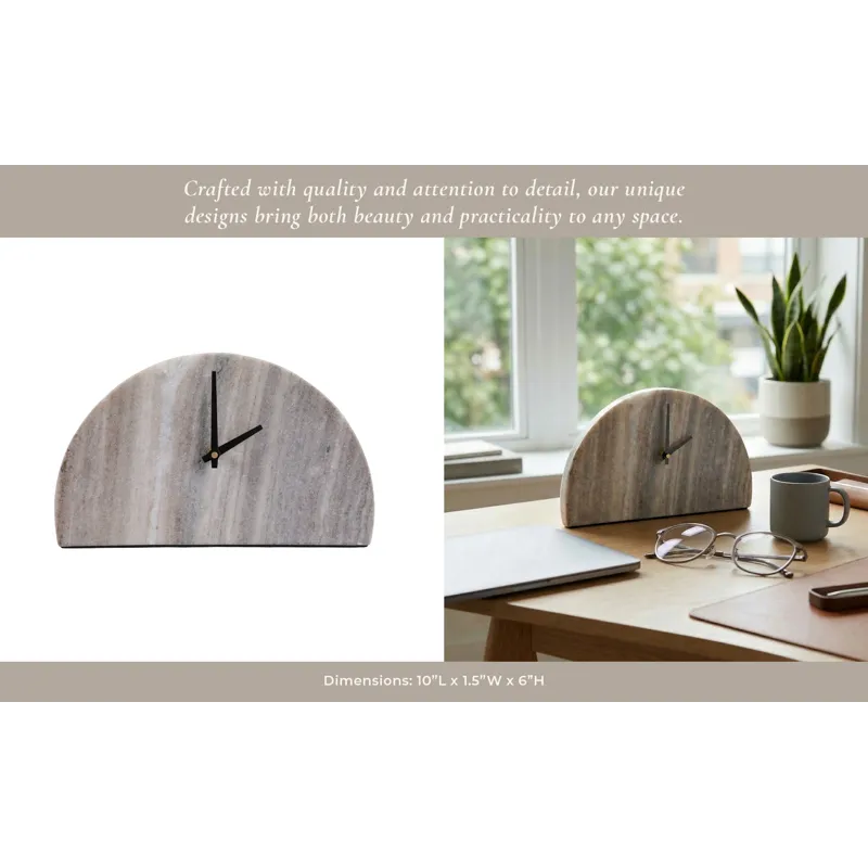10x6\" Half Dome Marble Clock, Beige