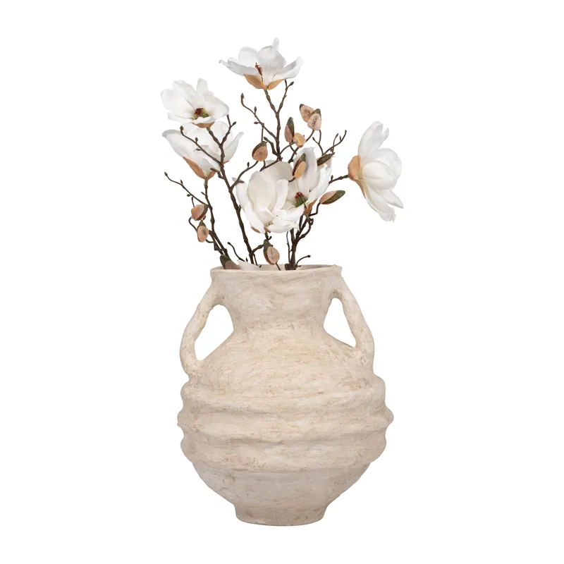 Paper Mache, 15\" Vase With Handles, White