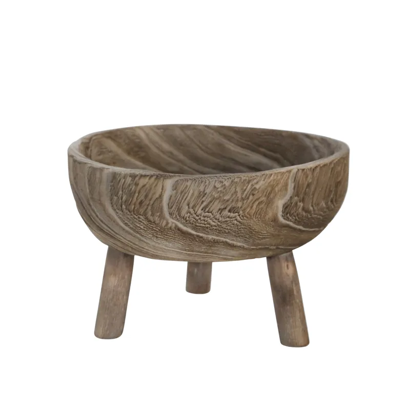 Wood 11" Bowl With Legs, Gray